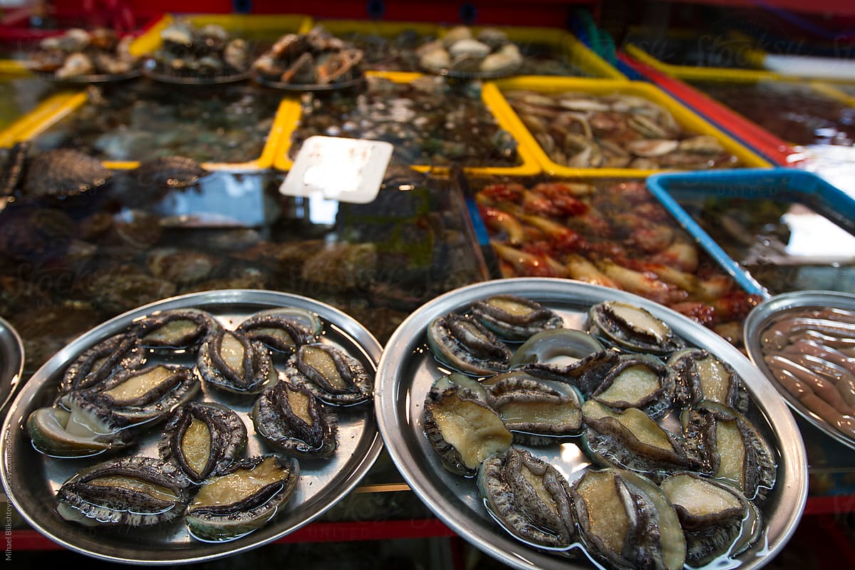 Live Seafood For Sale At An Asian Indoors Fish Market by Misha Dumov