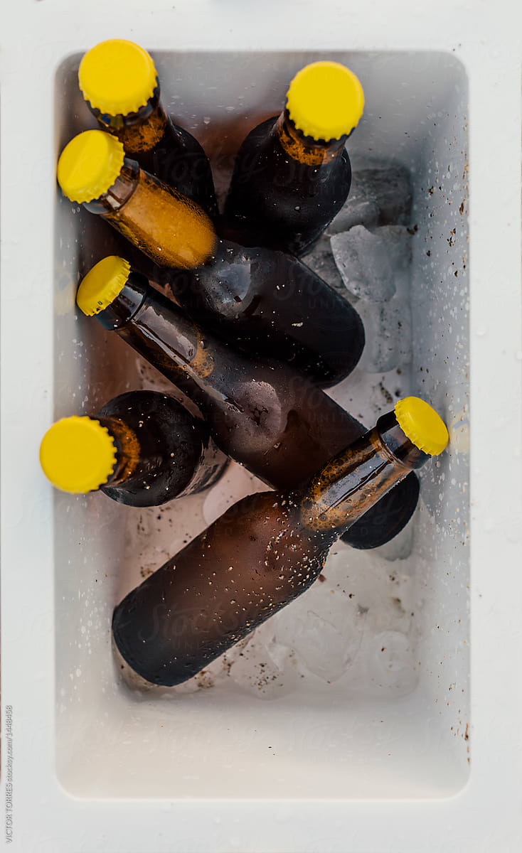 Beer bottles in a beach freezer