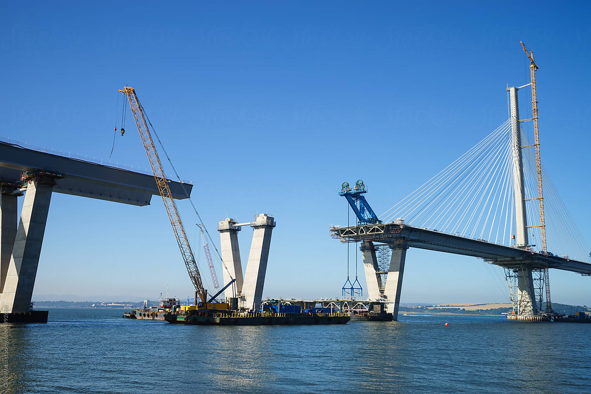 The new Queensferry Crossing Bridge under construction, Port Edgar.