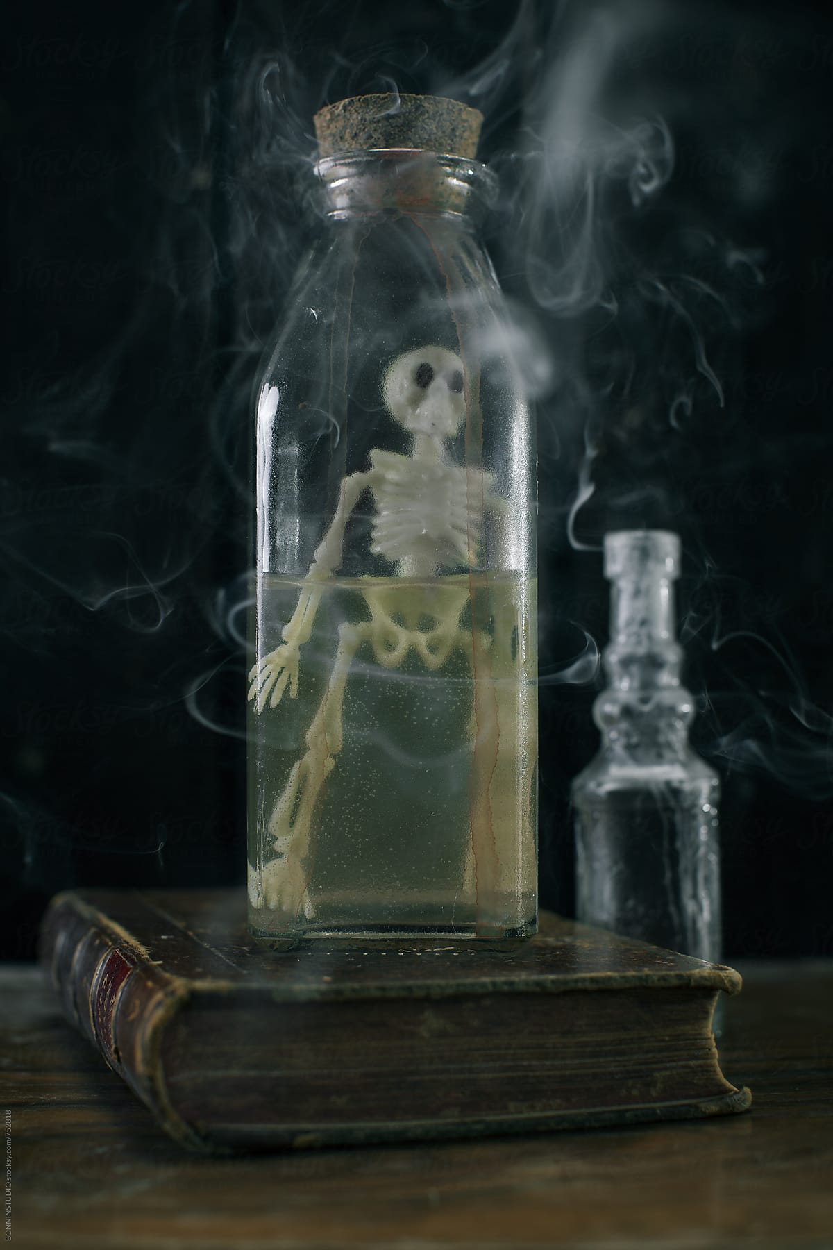 Halloween decor. Skeleton in a witch\'s potion.