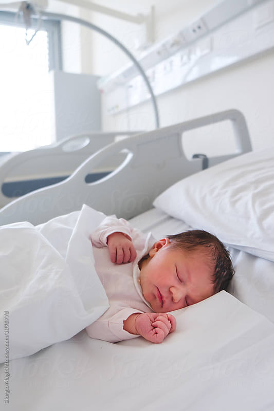 First Days of a Newborn Baby Girl Sleeping in Hospital Room