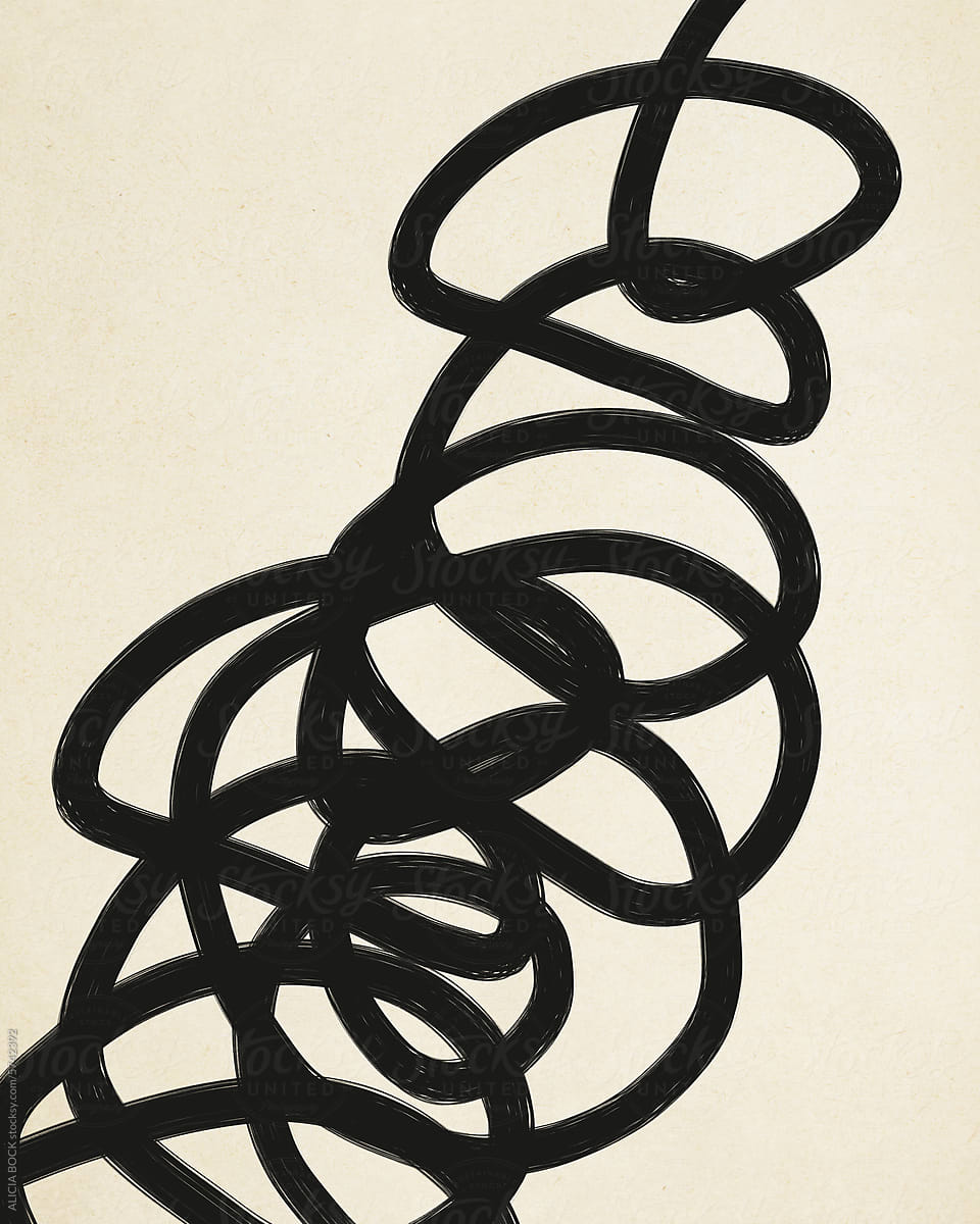Black Abstract Tangled, Twisting Line Illustration
