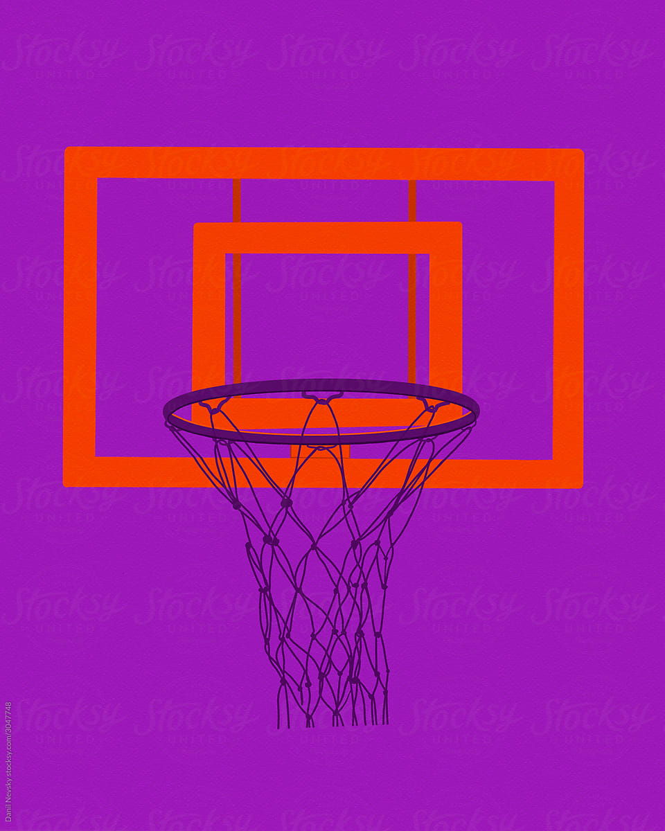 Basketball hoop on purple wall