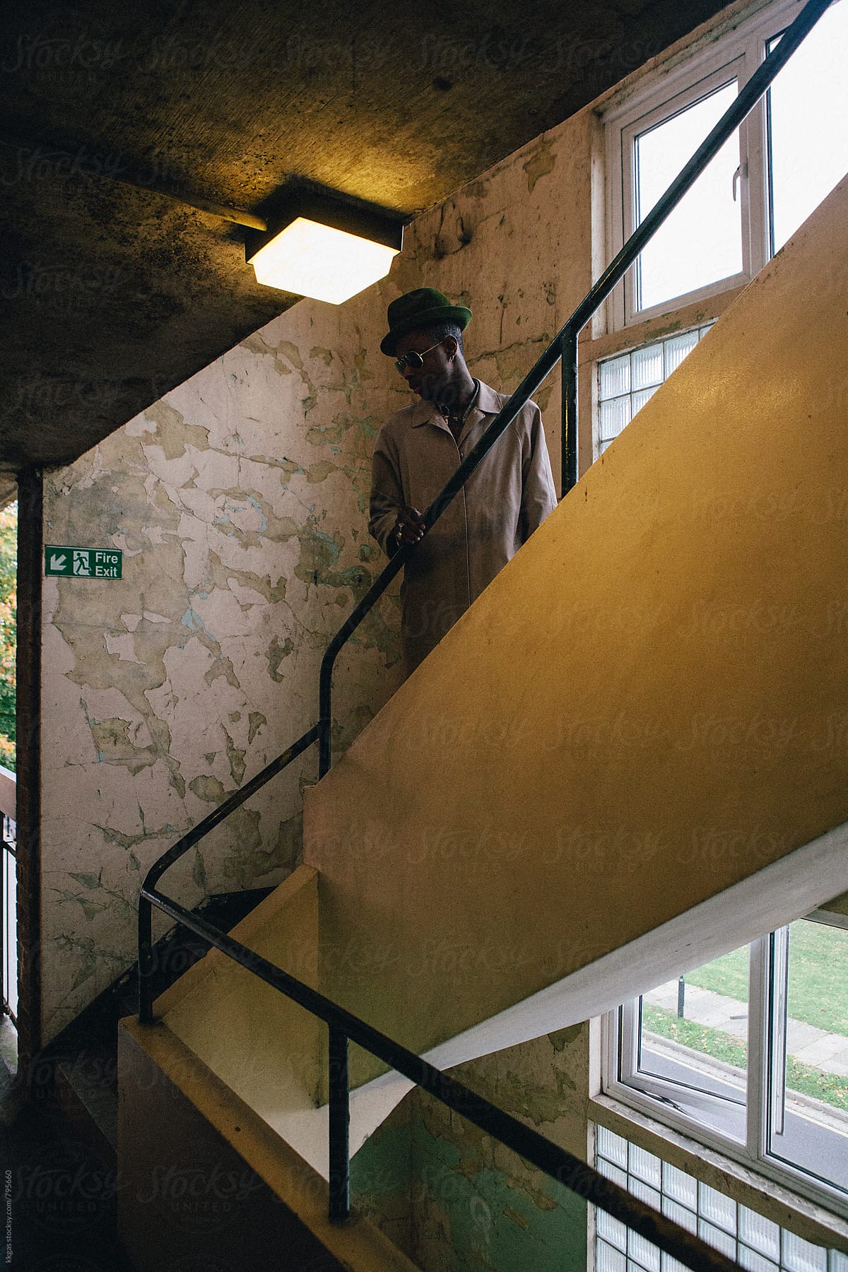 Young black model in a block of flats.