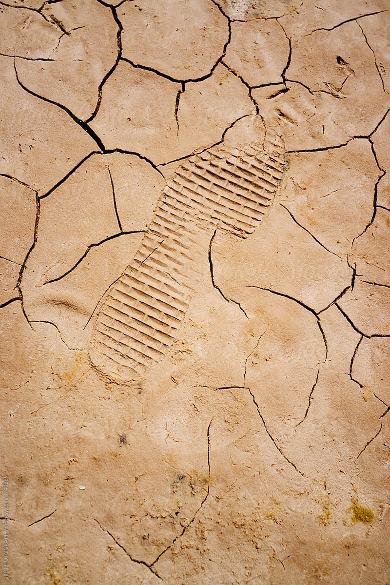 footprint on Cracked soil