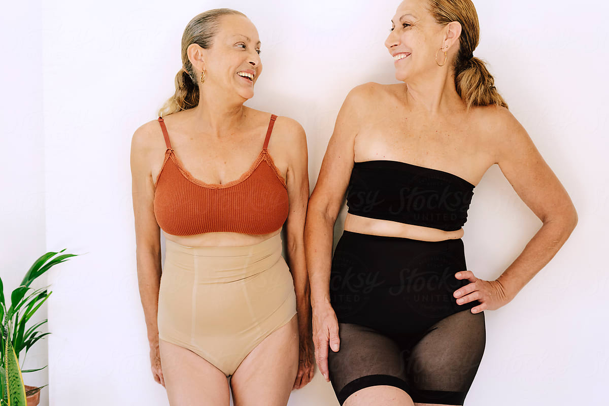 Positive Senior Women In Cotton Underwear by Stocksy Contributor
