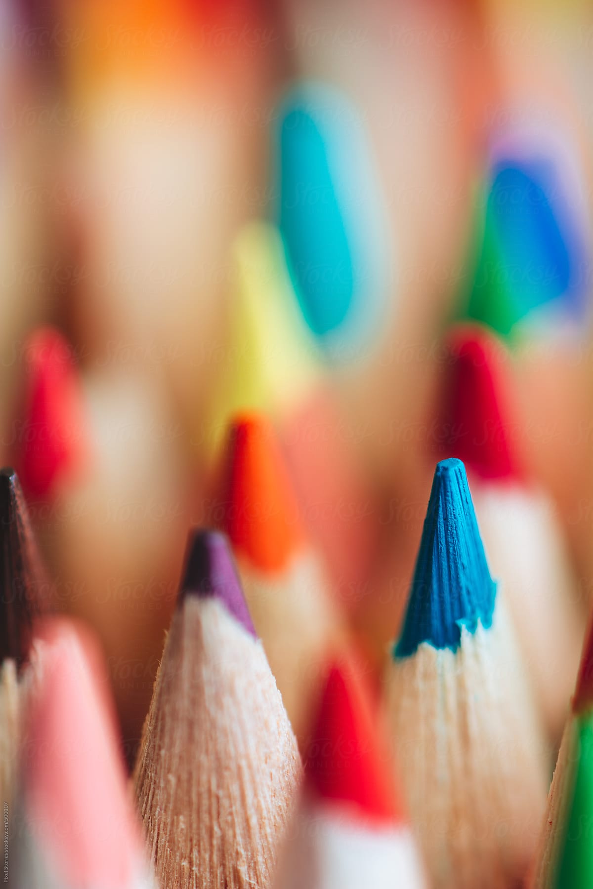 Colorful pencils tip macro