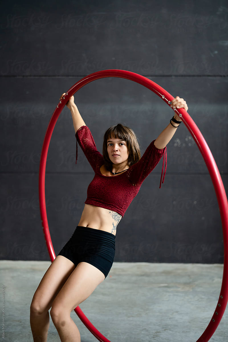 Female acrobatic hoop artist