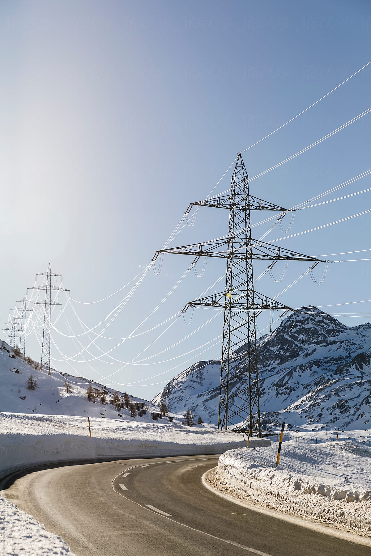 Power transmission lines in the mountain