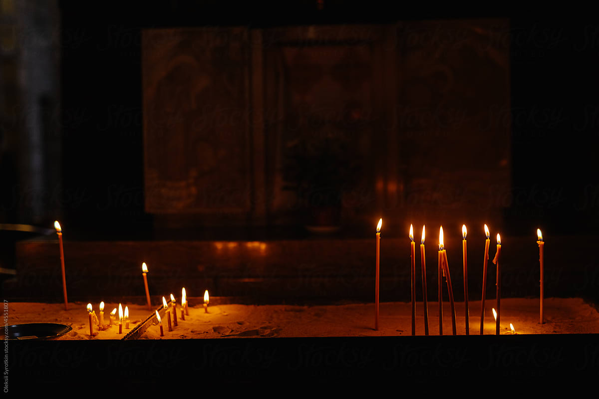 Candles burning in temple during holy days