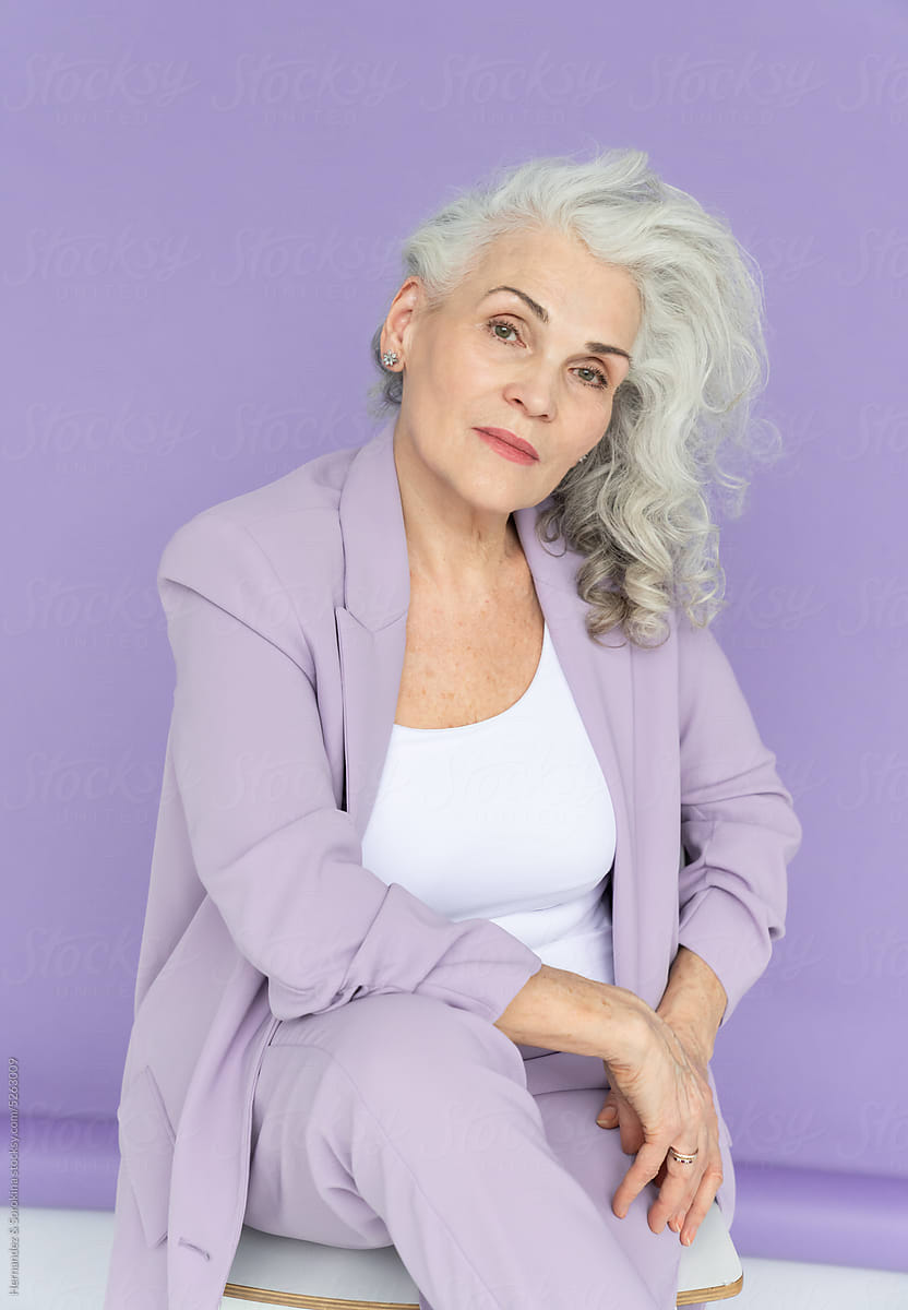 Self-Confident Woman With Silver Hair Portrait