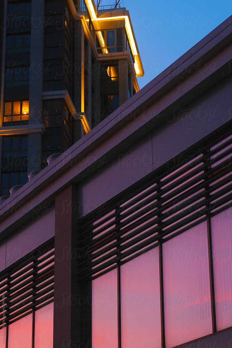 Modern architecture building during sunset