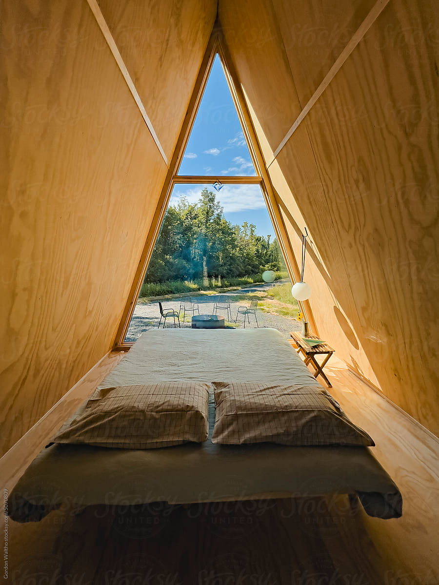 A-frame cabin bedroom.