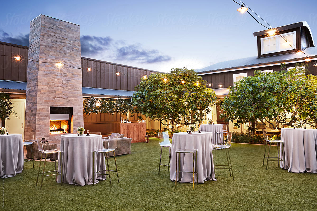 Courtyard set up for outdoor cocktails