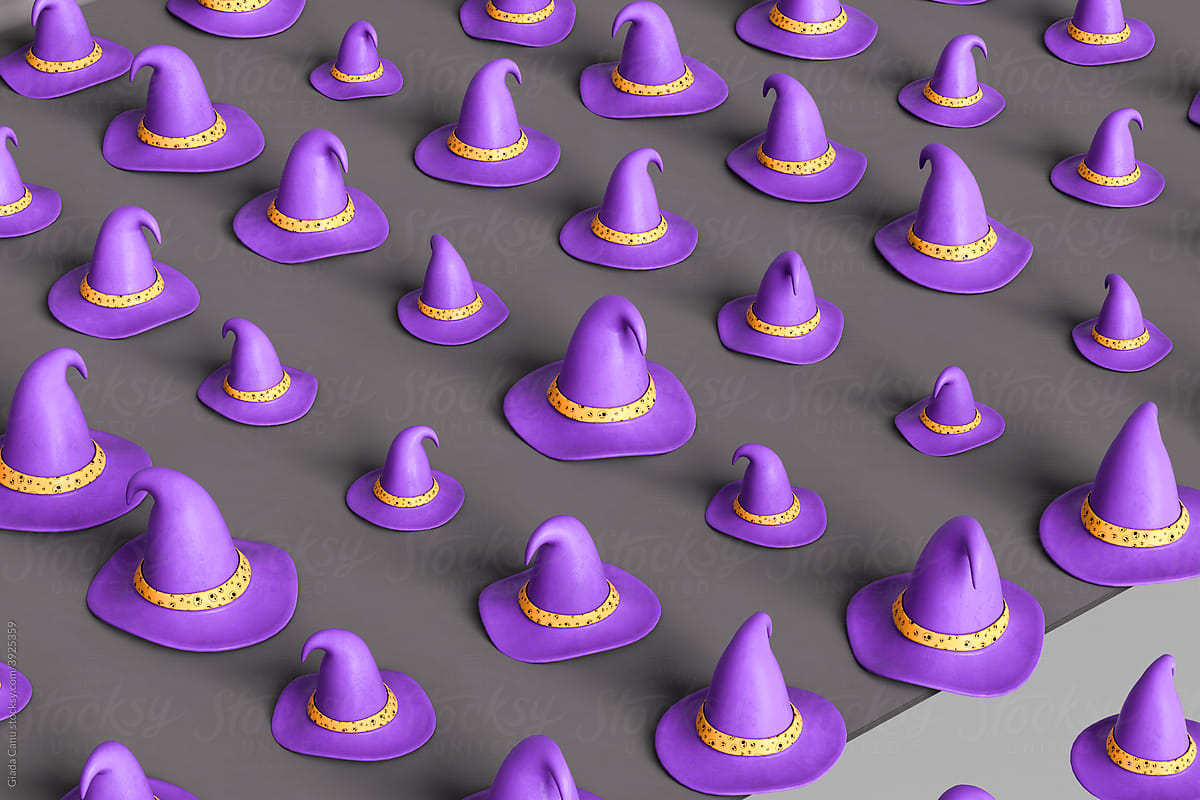 pattern of purple witch hat on dark grey background