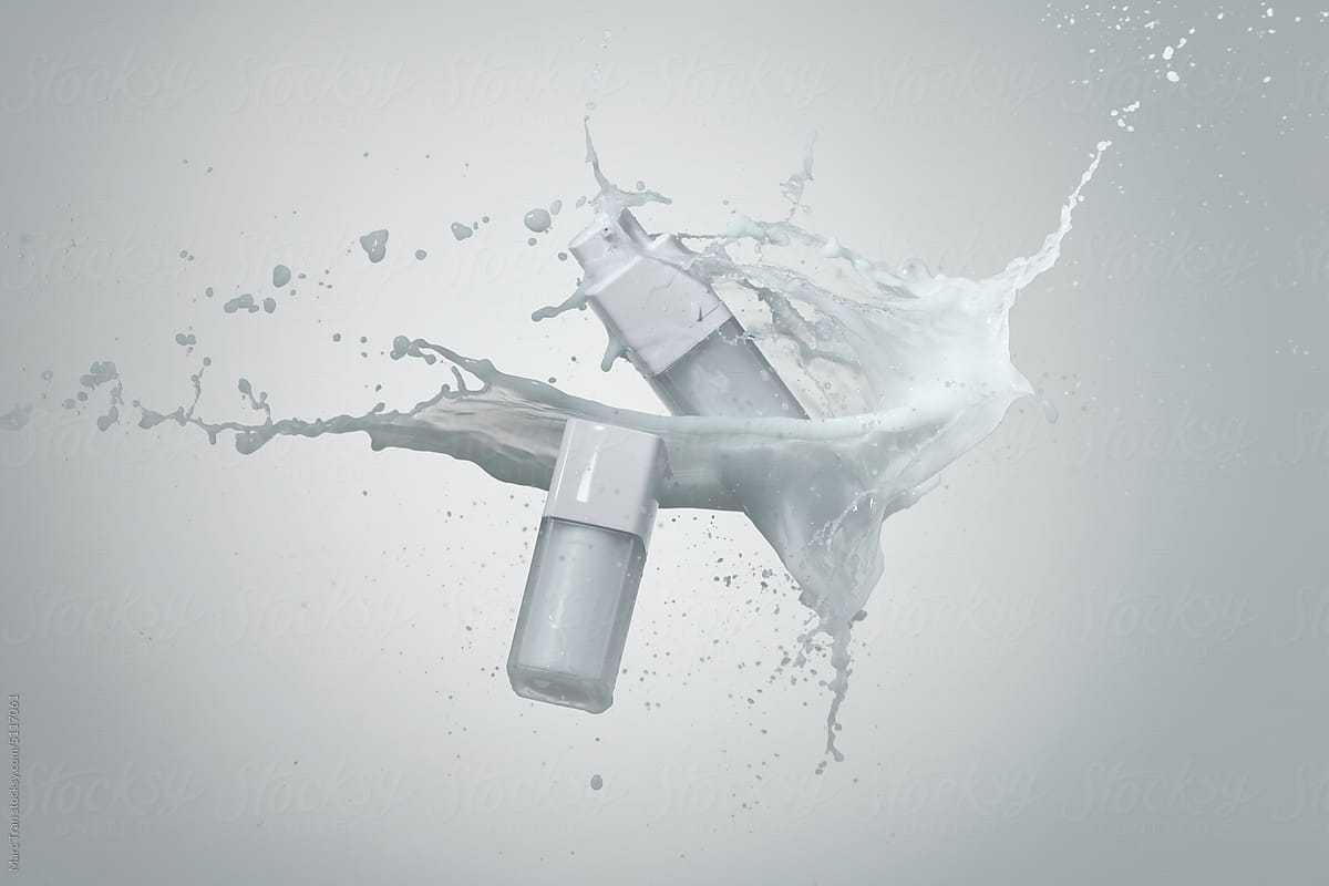Design cosmetics product advertising in milk splash