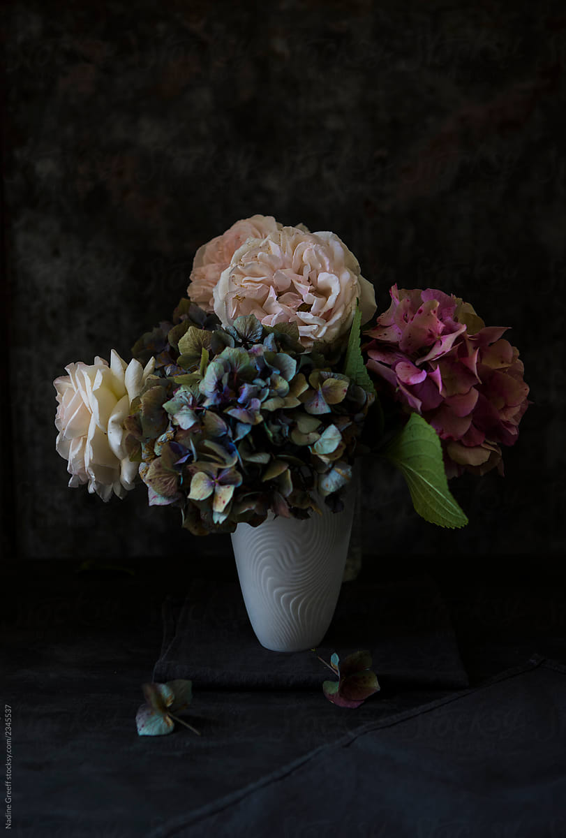 Flower arrangement on dark background