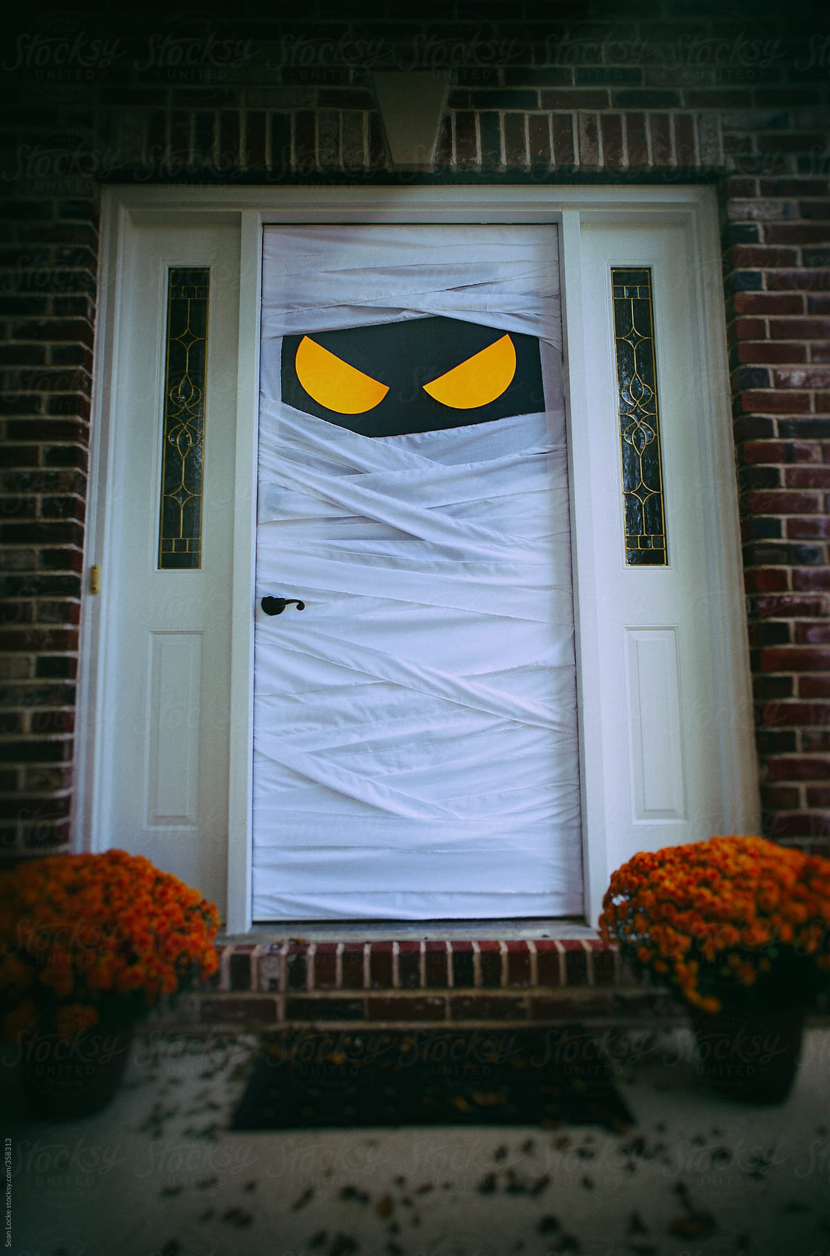 Spooky Halloween Door Dressed As Mummy
