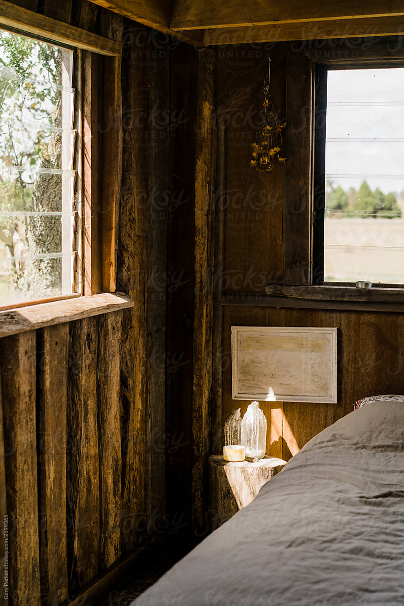 Morning light in a rustic old cabin