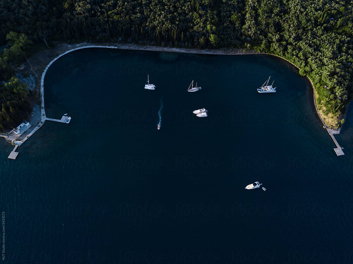 Anchored yachts in a bay