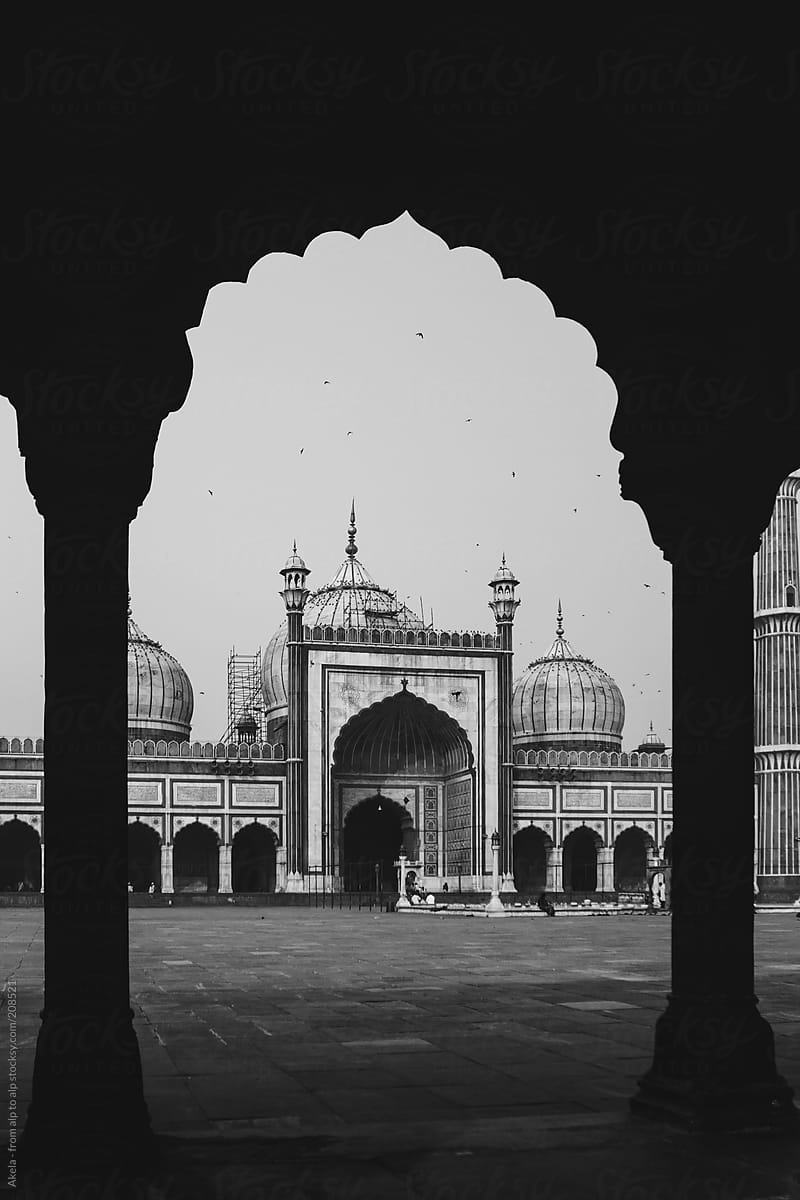 Mosque in India - Jama Masjid, monochrome
