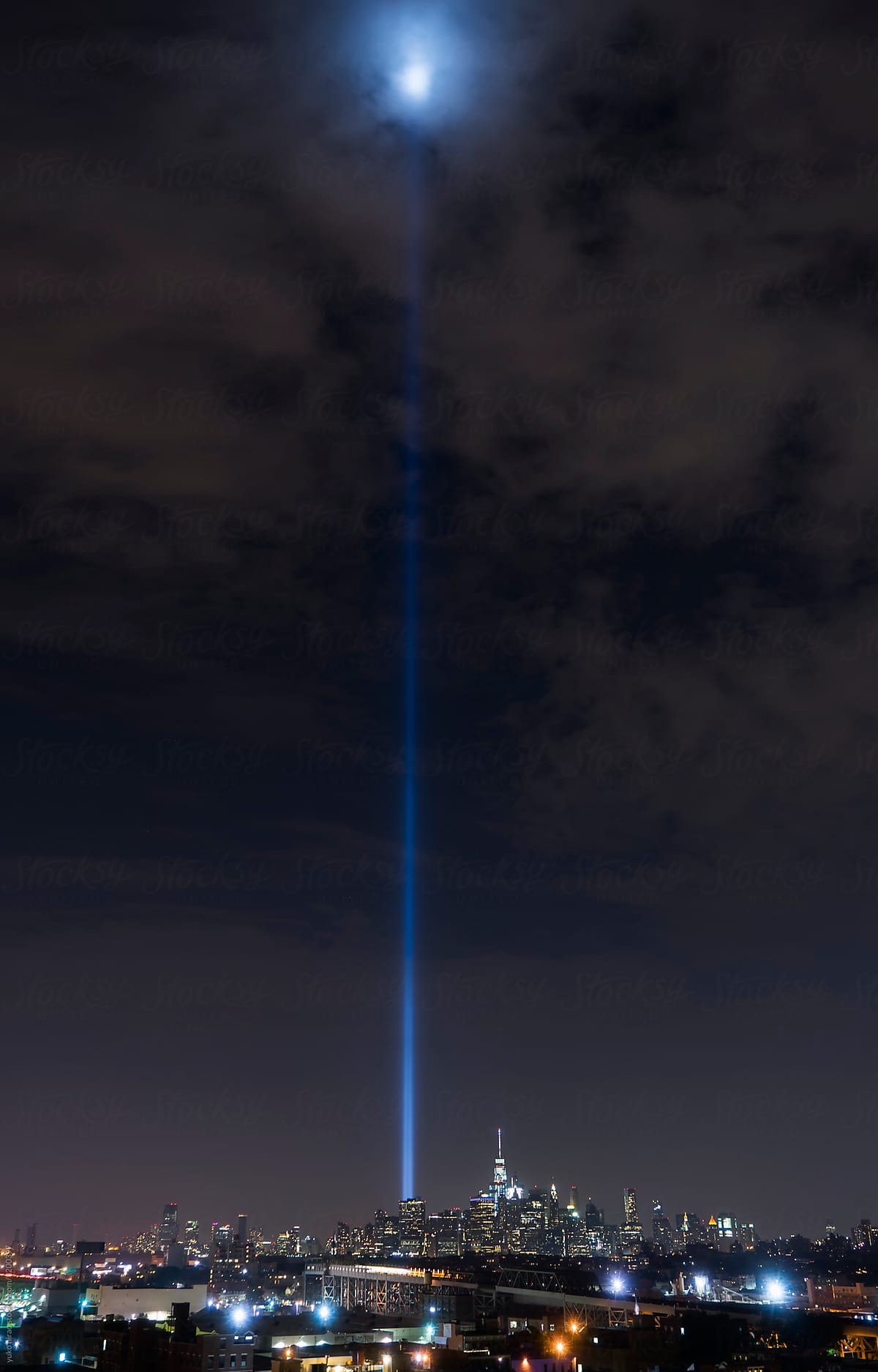 9/11 Memorial - beams of light of World Trade Center