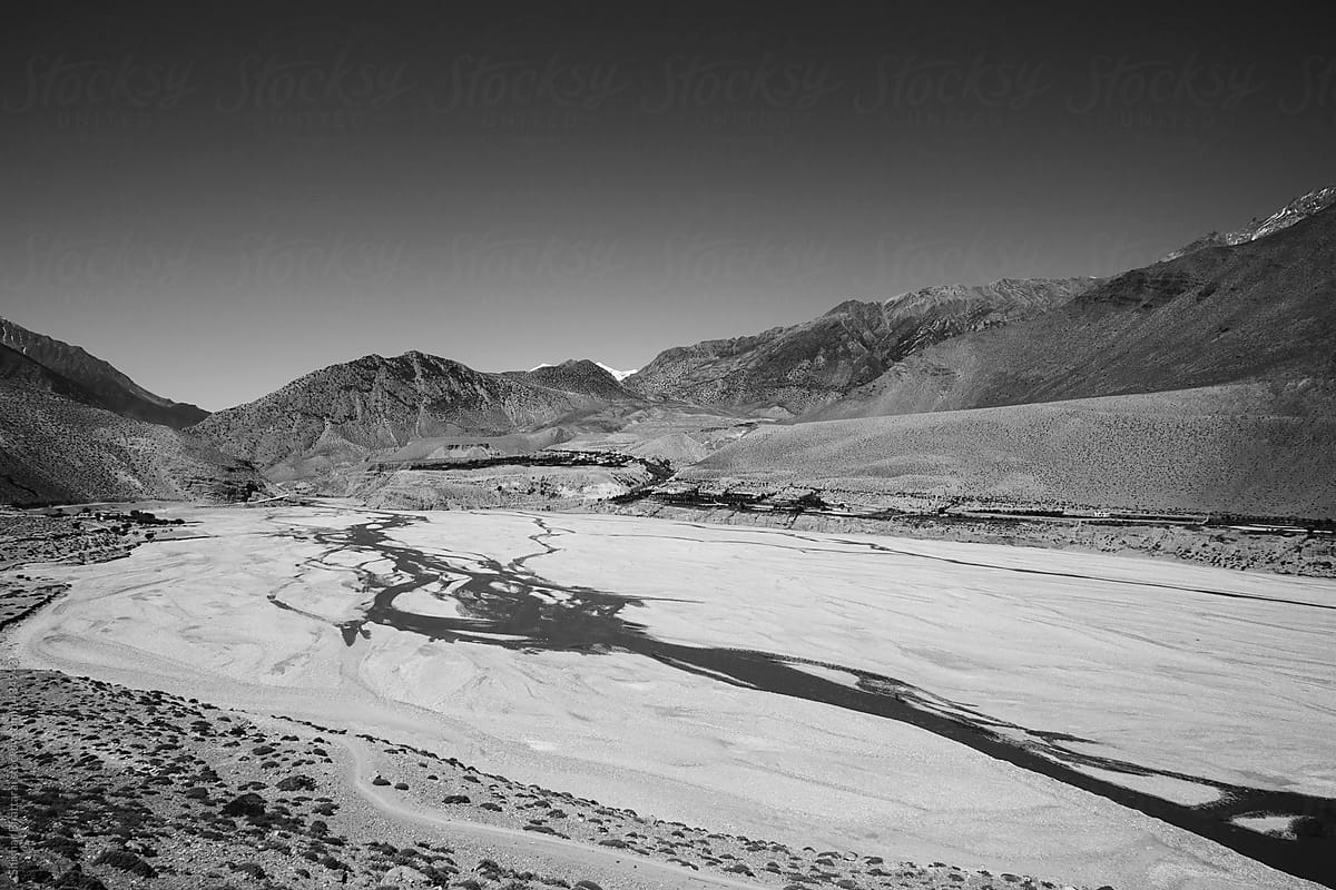 Arid landscape of Mustang region in the Annapurna Circuit.