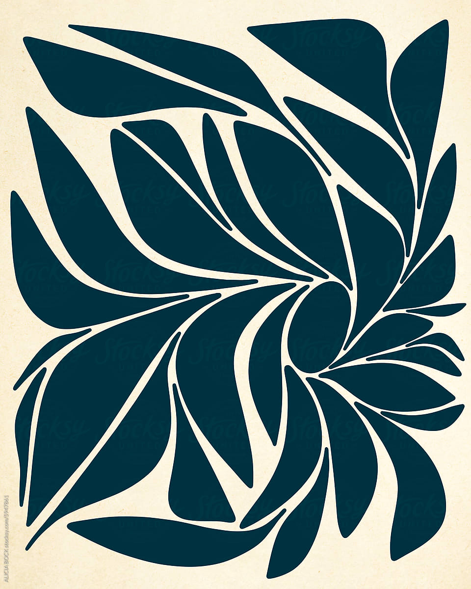 Abstract Botanical Illustration In Navy Blue