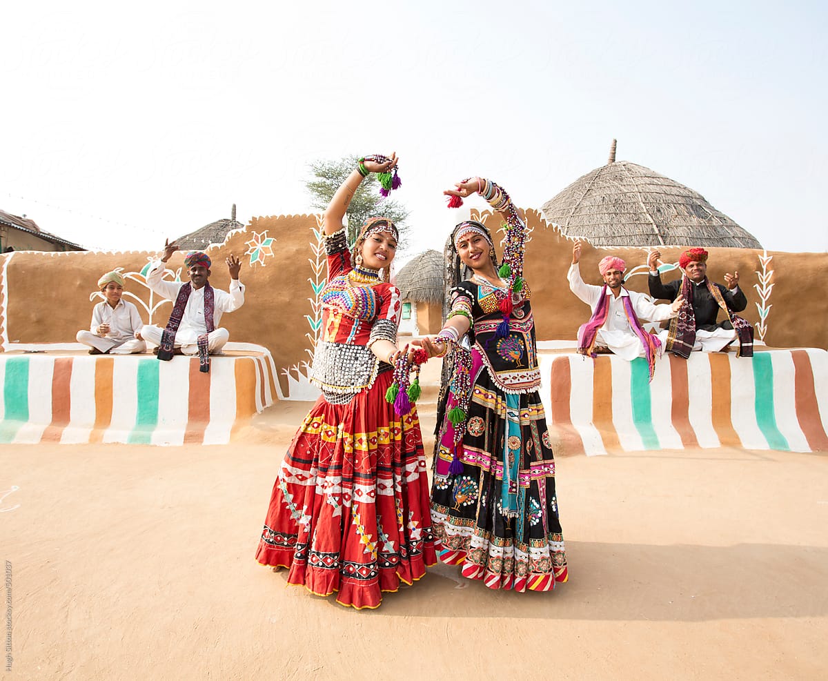 Traditional Dancers performing in desert. Rajasthan. India.