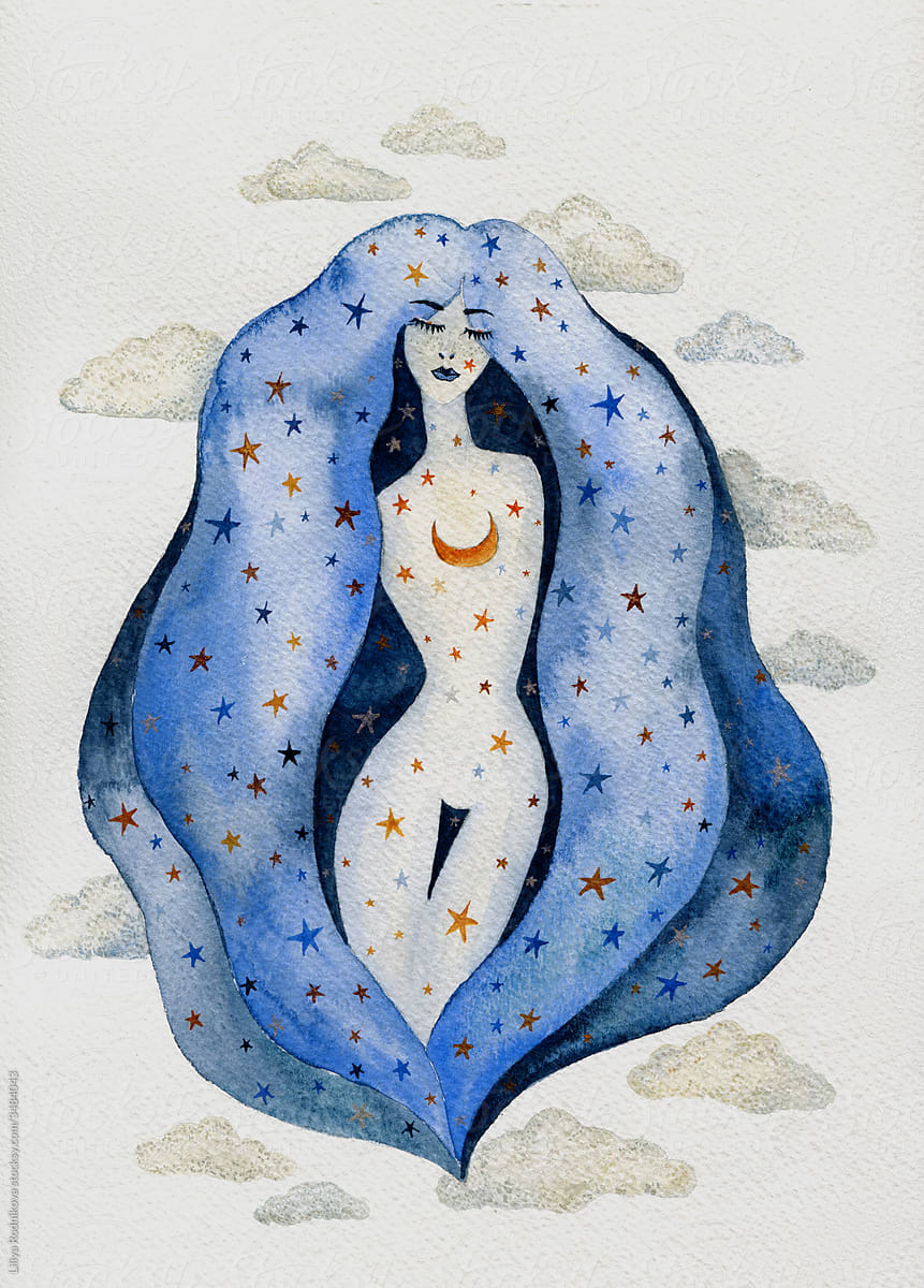 Night female watercolor character
