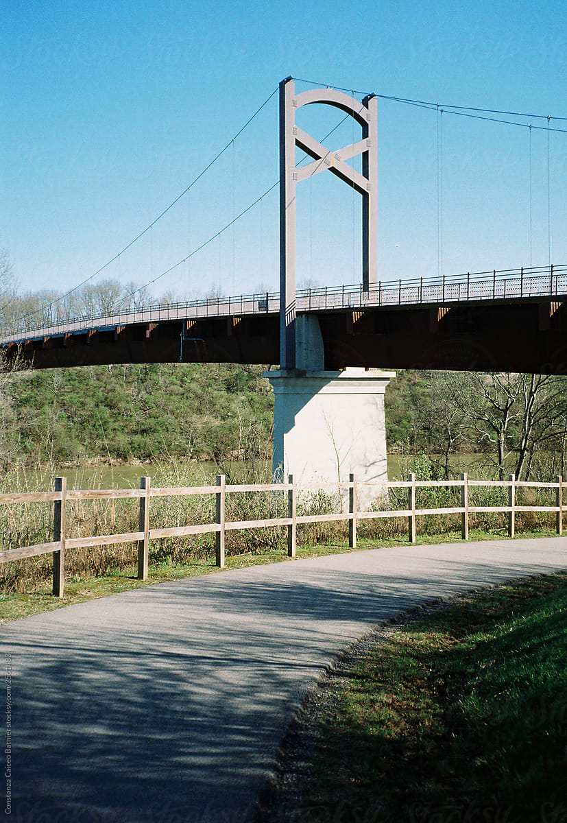 Empty bridge on a river boardwalk