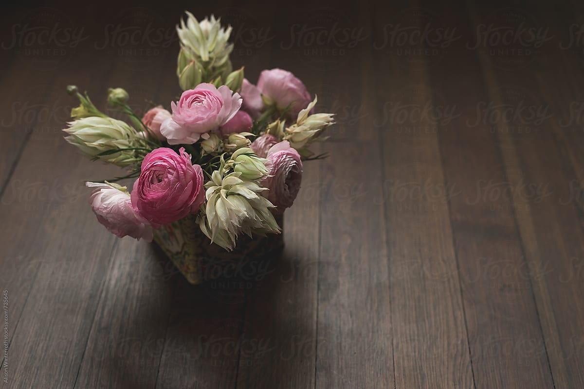 A Bouquet Of Ranunculus and Blushing Bride Flowers