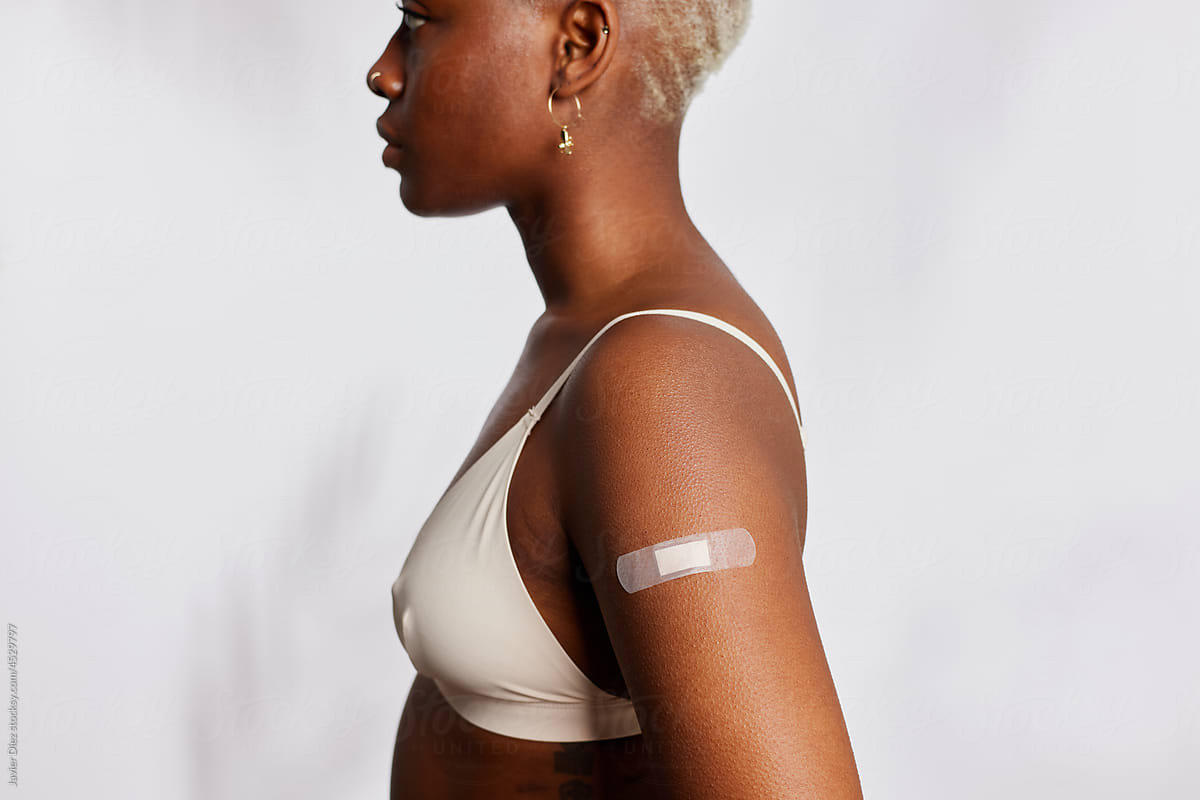 Woman with medical patch