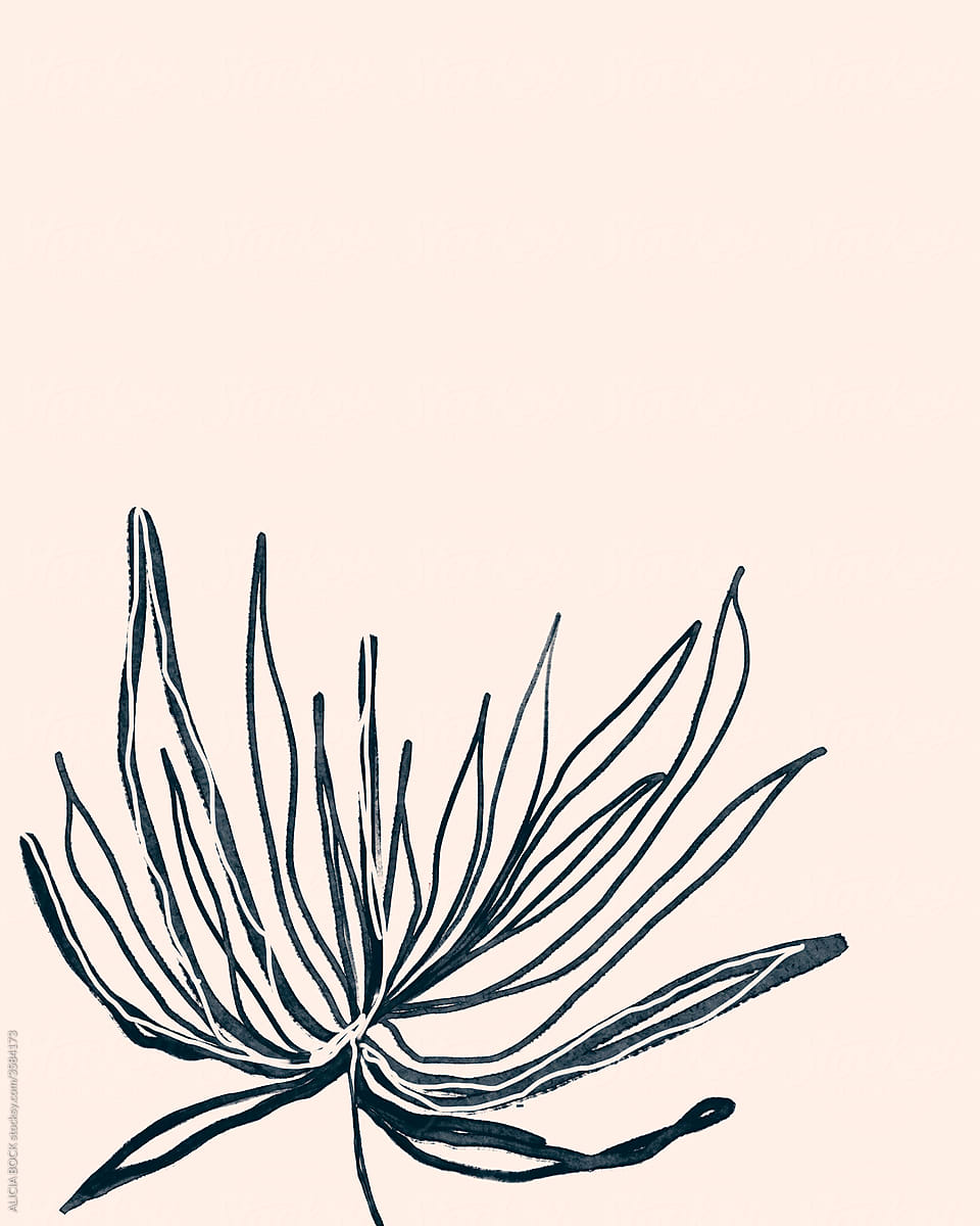 Minimal Abstract Flower Drawing In Blue