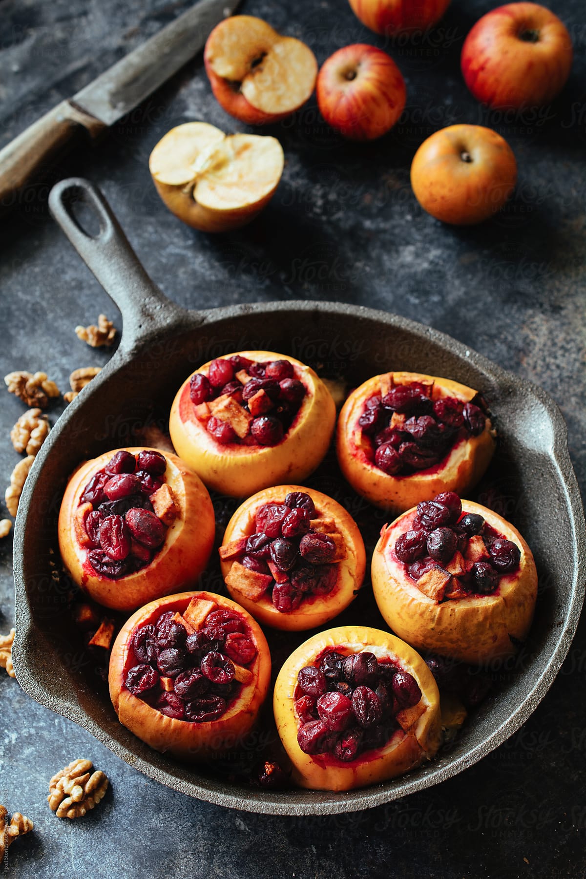 Autumn food: Baked windfall apples stuffed with fruits