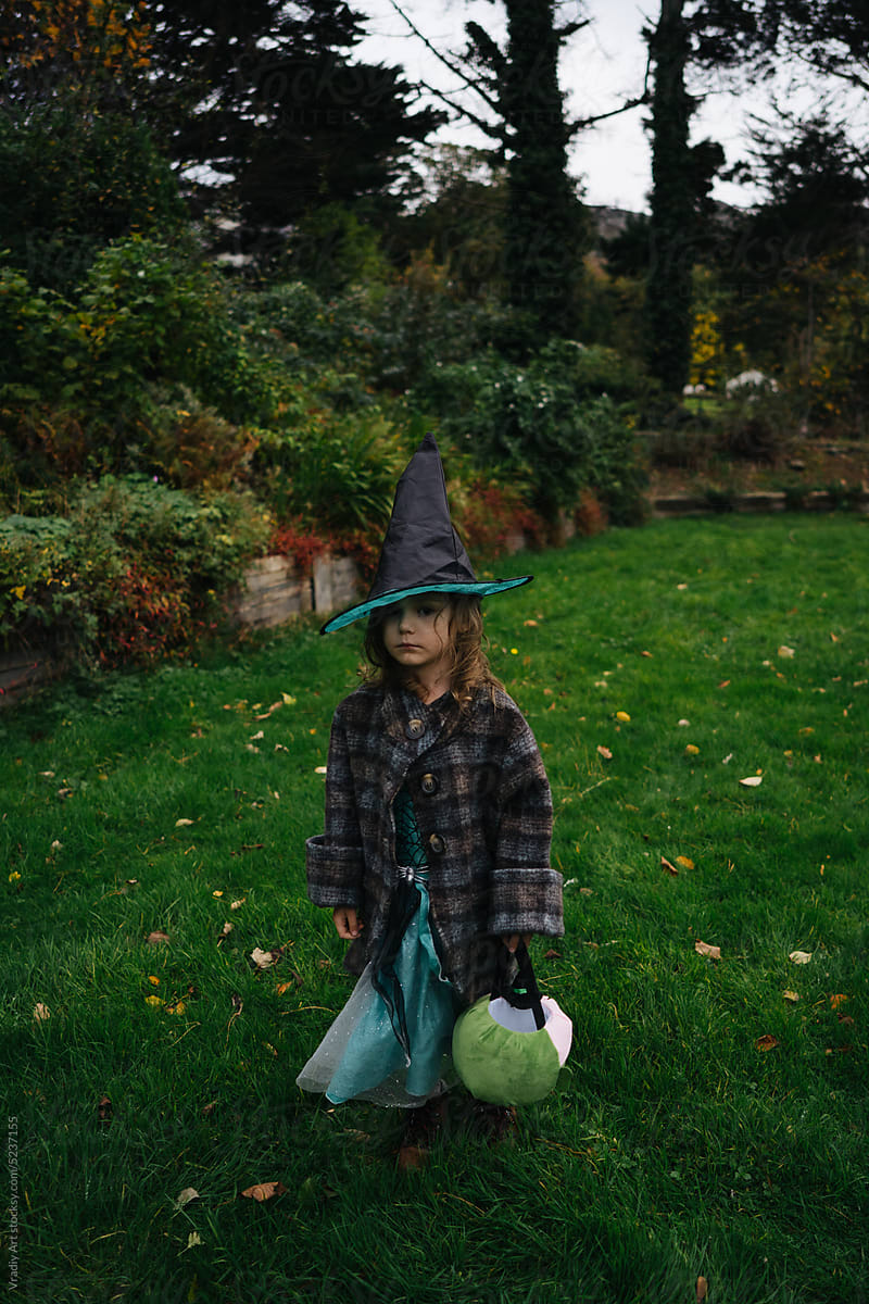 Little girl dressed as a witch for halloween