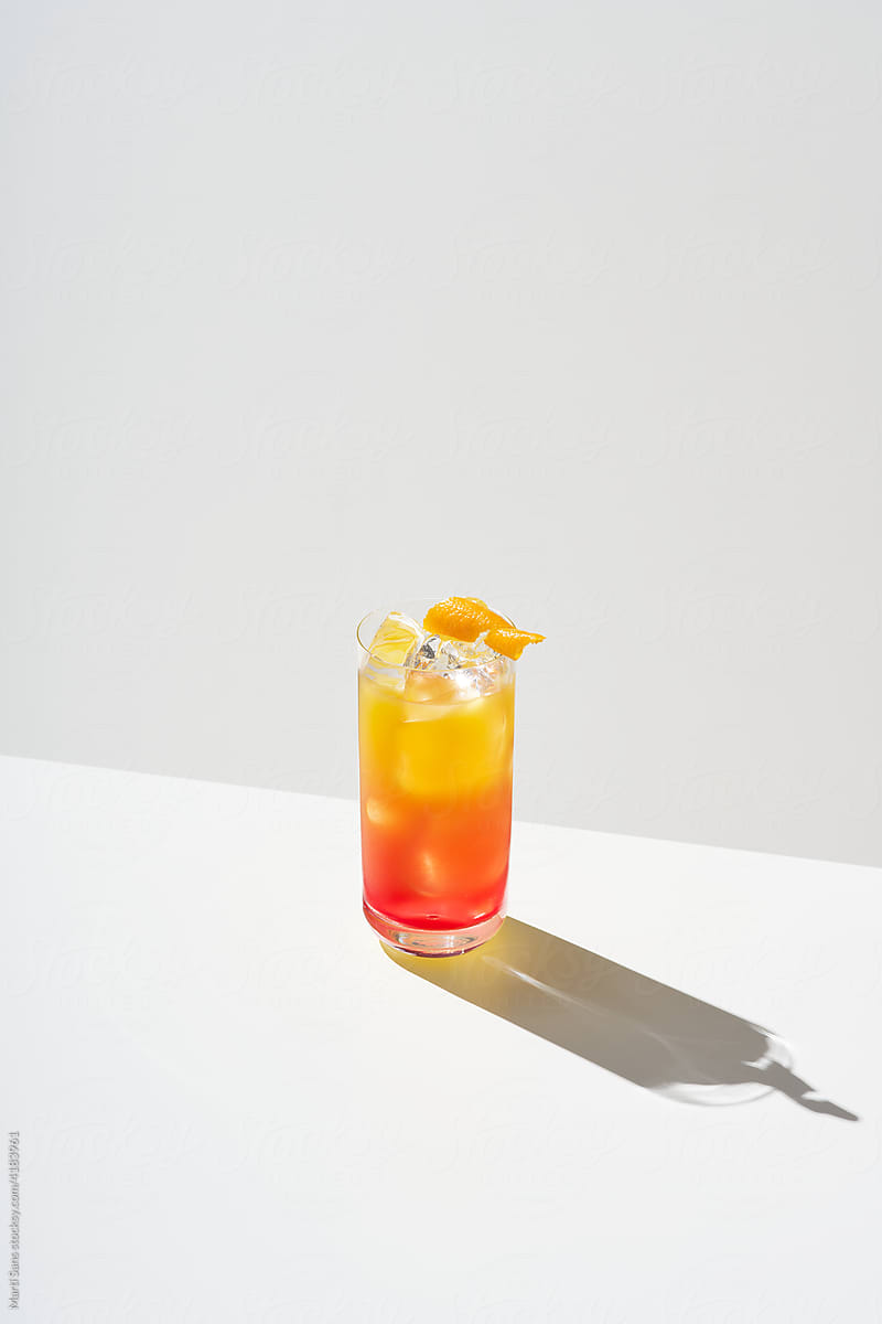 Tequila sunrise cocktail with ice