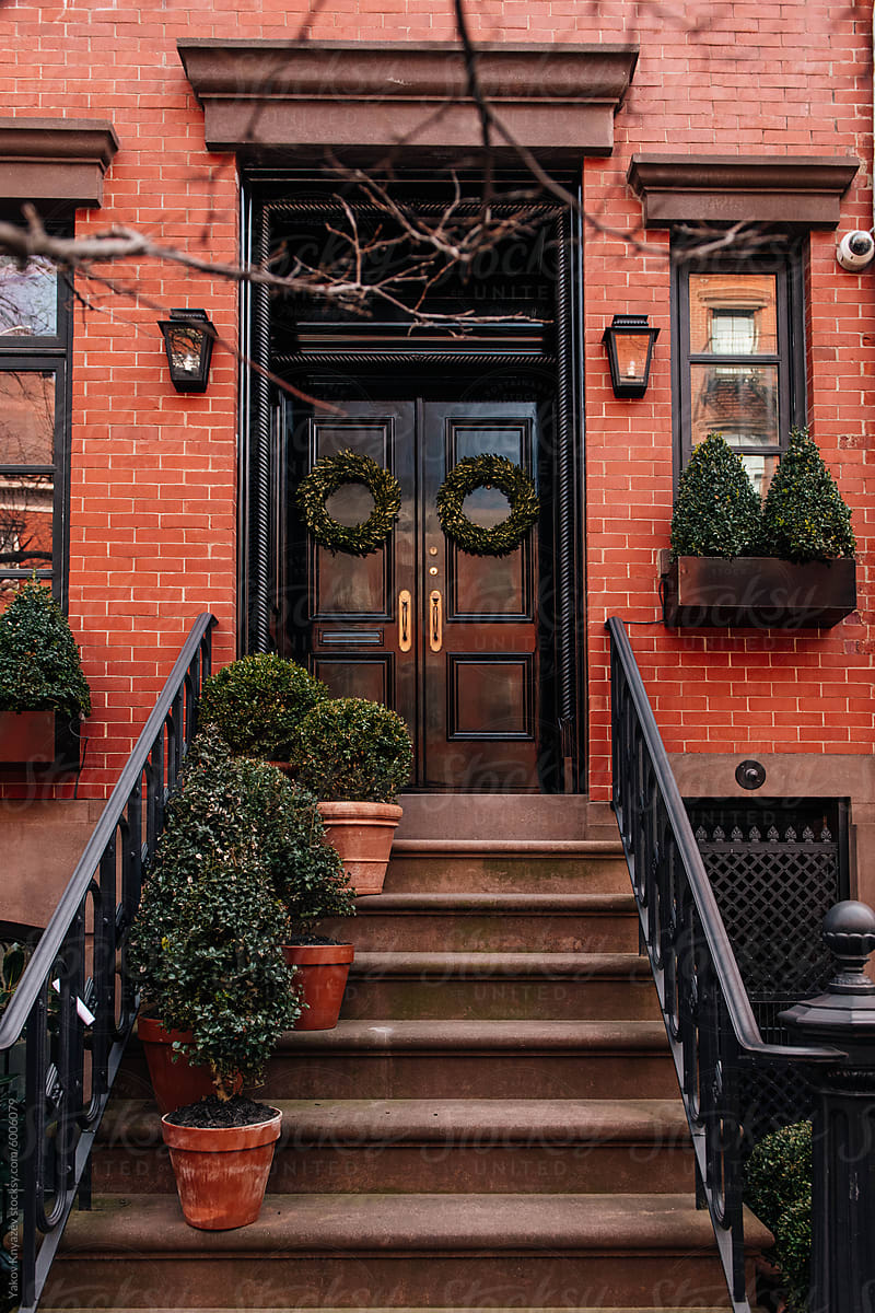 Brownstone Entrance with Wreaths