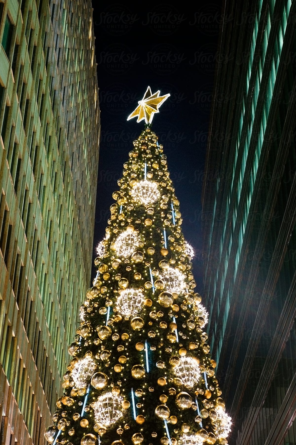 Bright golden Christmas tree