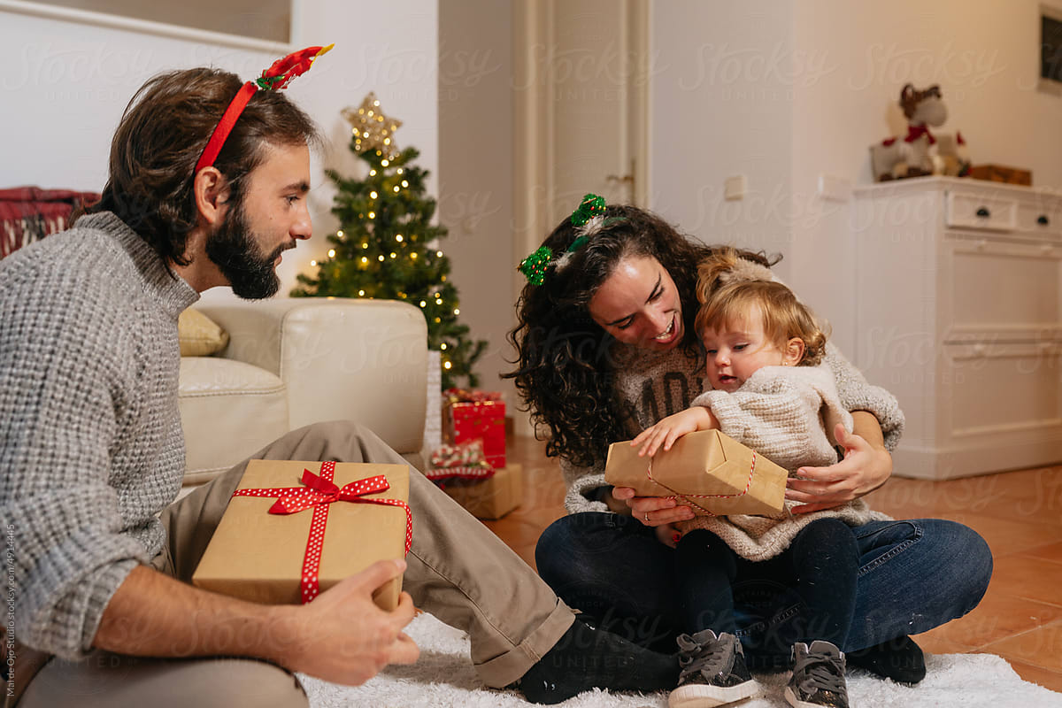 Family ready to open Christmas gifts