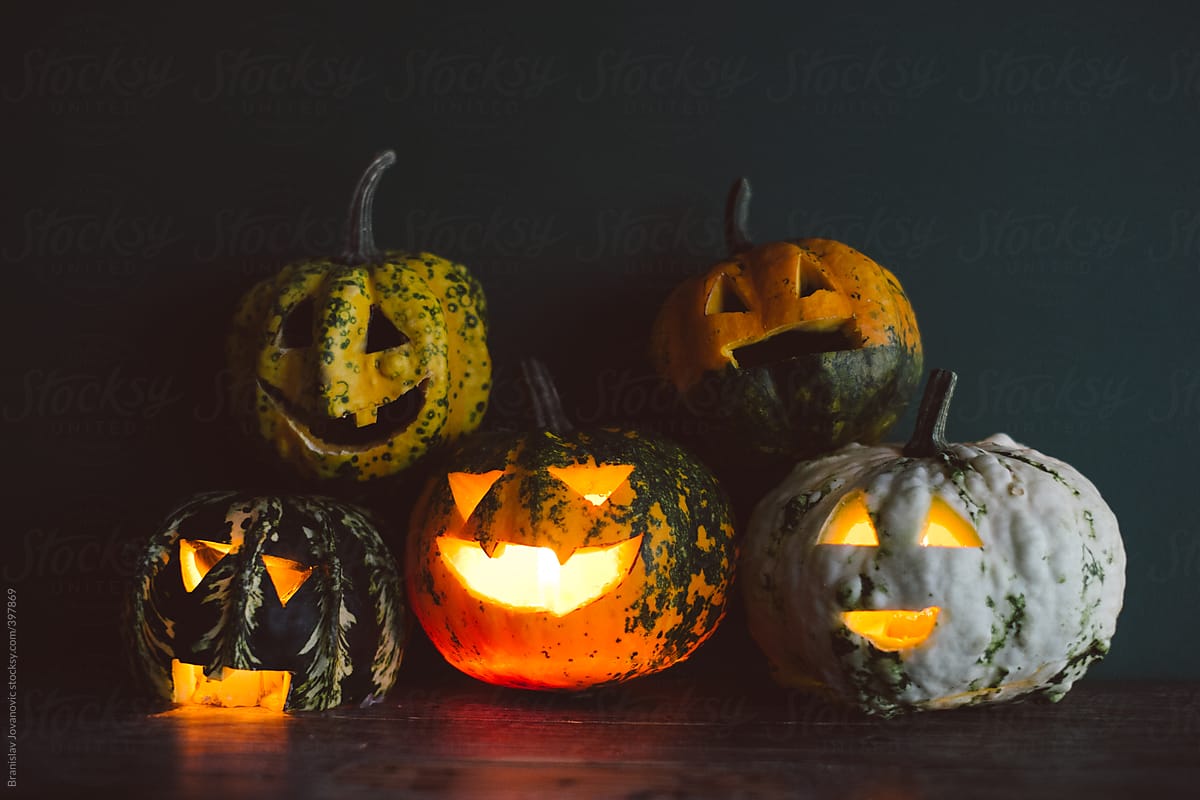 Carved Halloween Pumpkins With Carved Faces