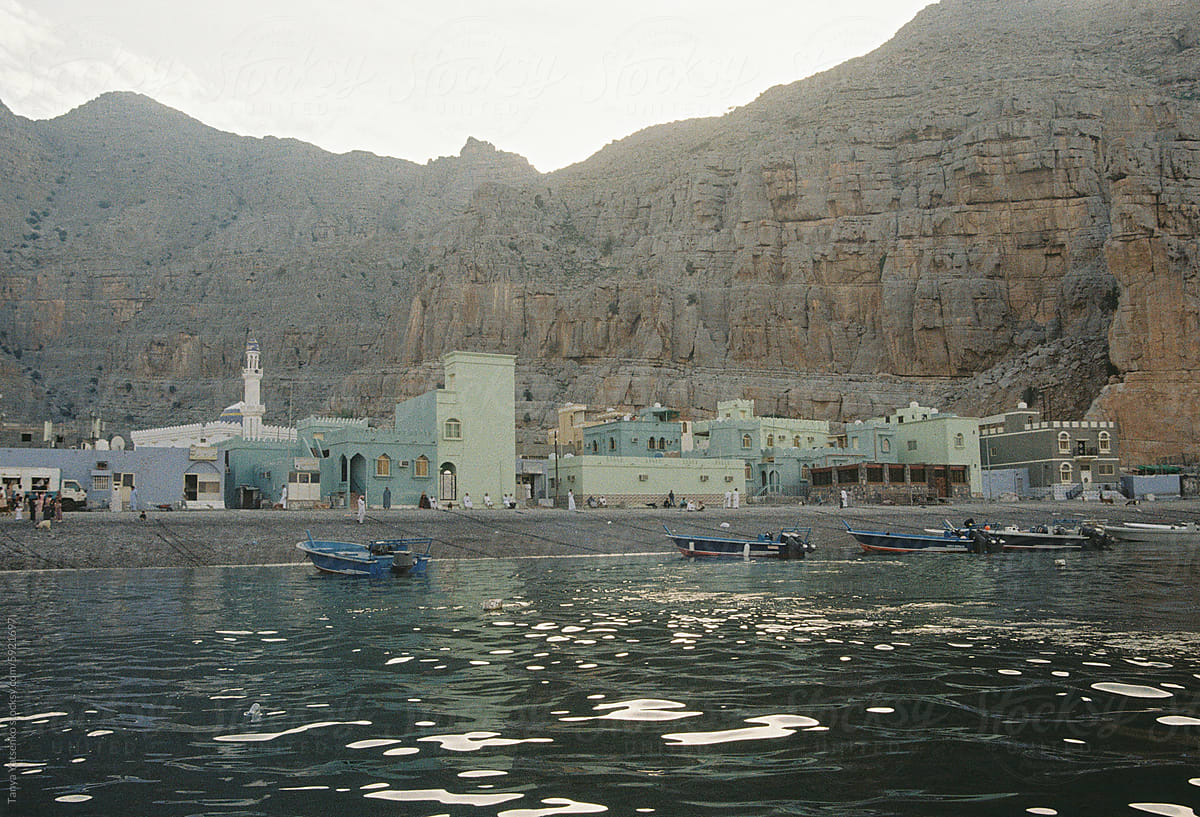 A view of Kumzar city in Oman from the sea