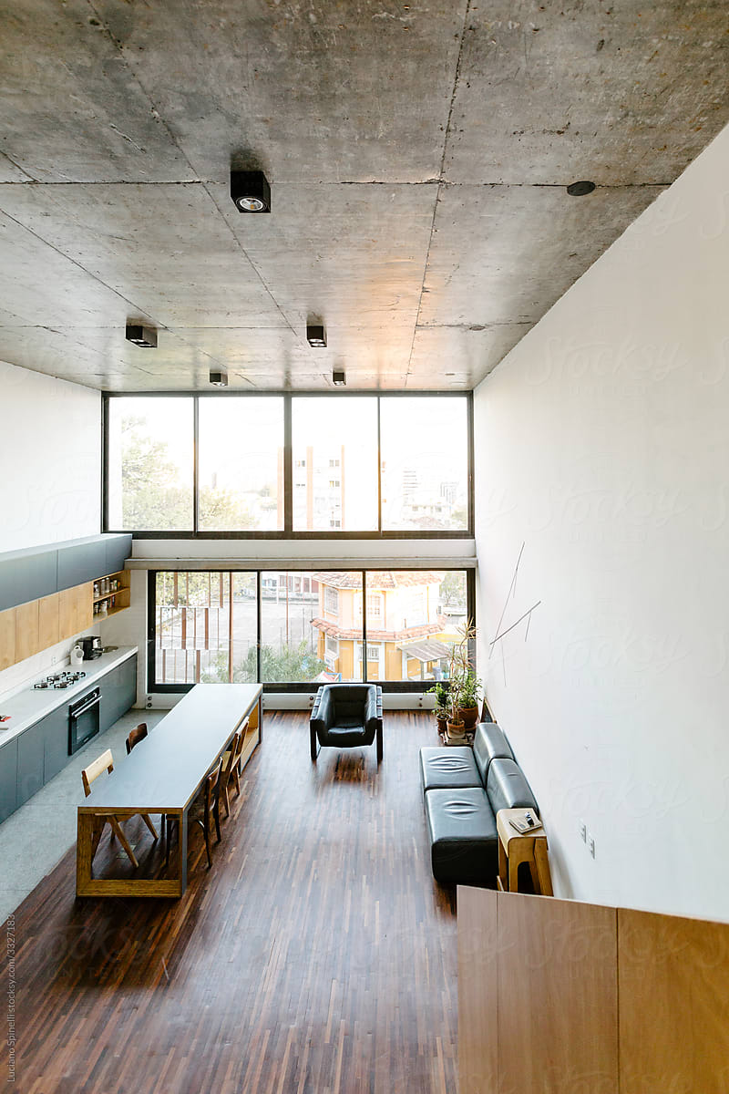 Concrete Ceiling And Wood Floor