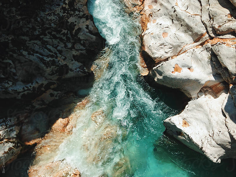 Turquoise river from above