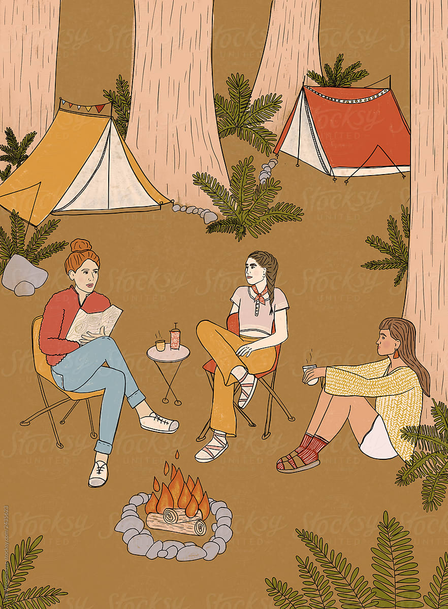 Women Camping Illustration