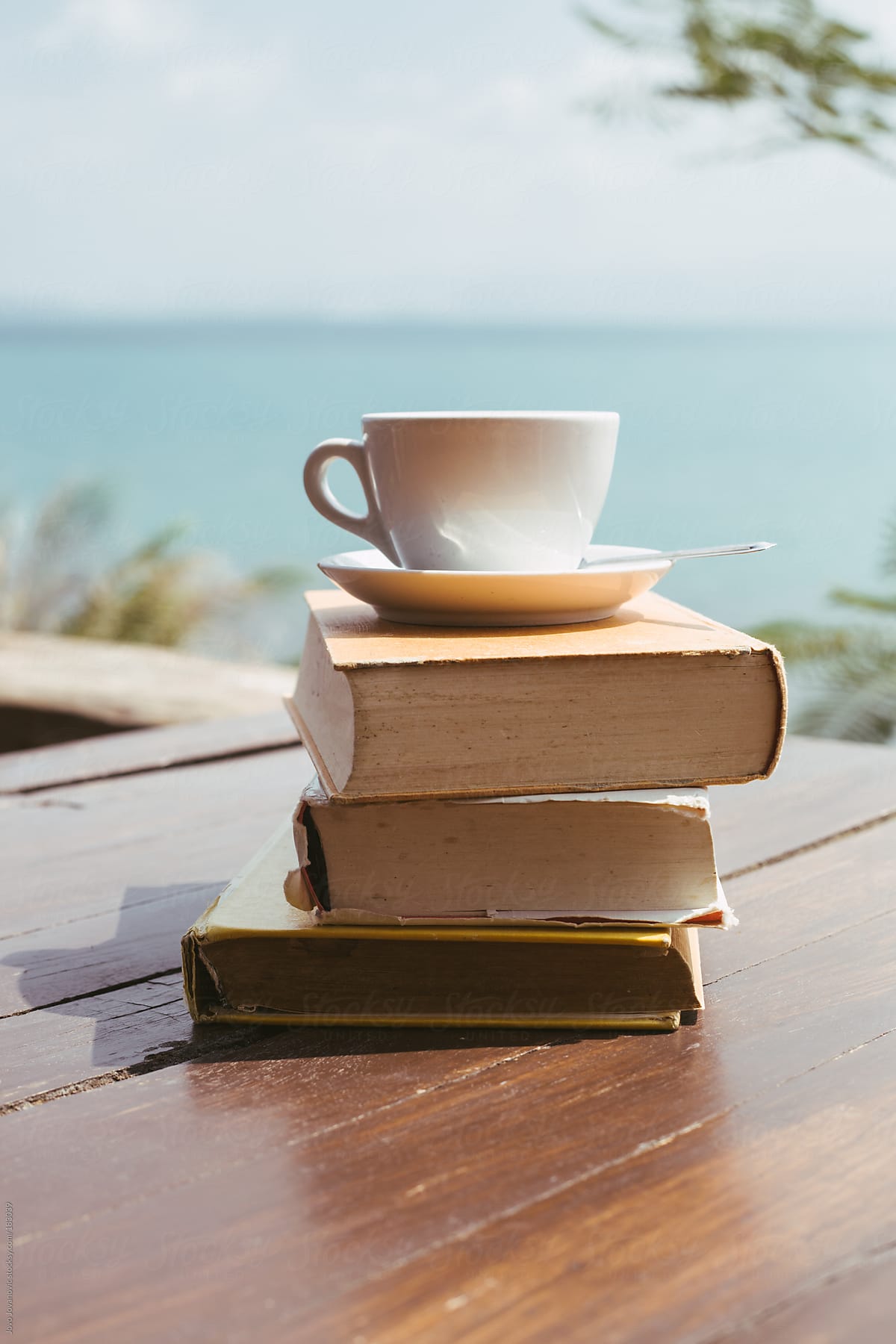Summertime happiness - books and coffee with a ocean view