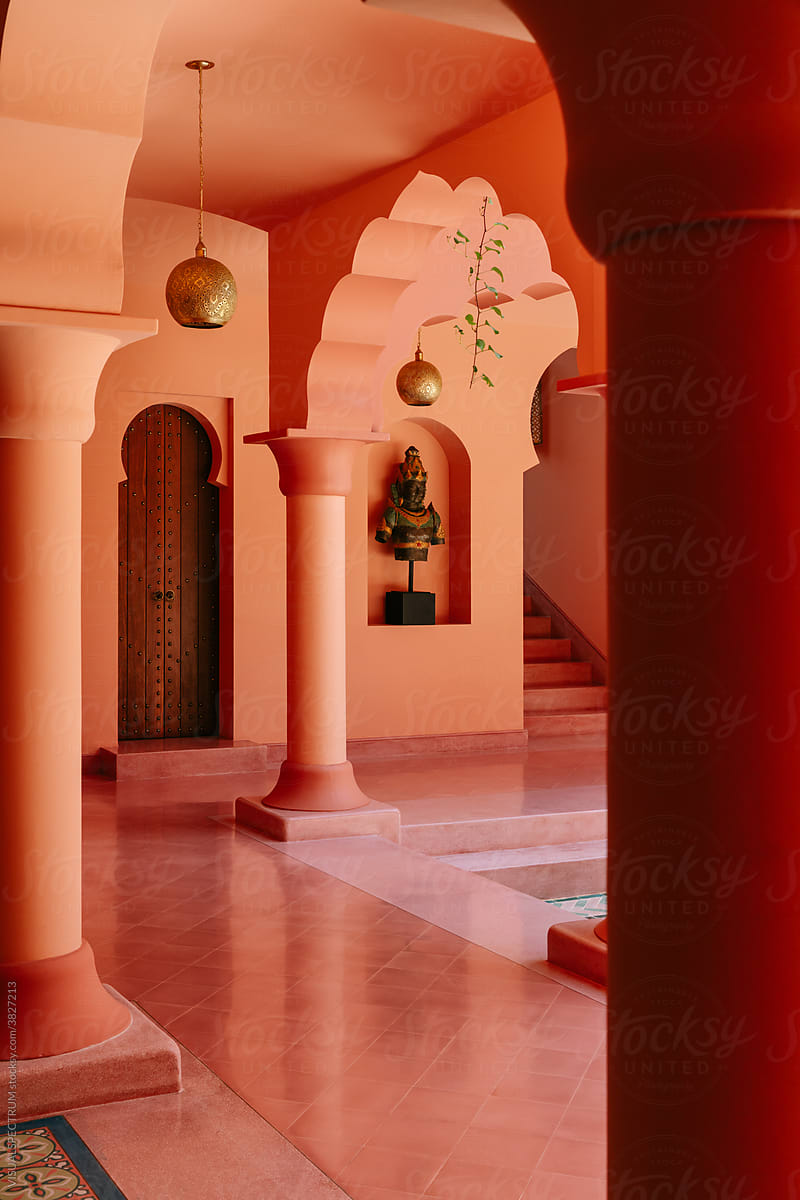 Red Oriental Architecture Detail With Arches
