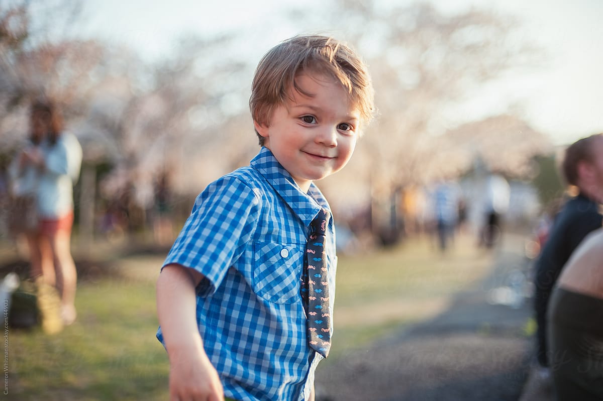Happy Toddler Boy At The Washington DC Cherry Blossom Festival