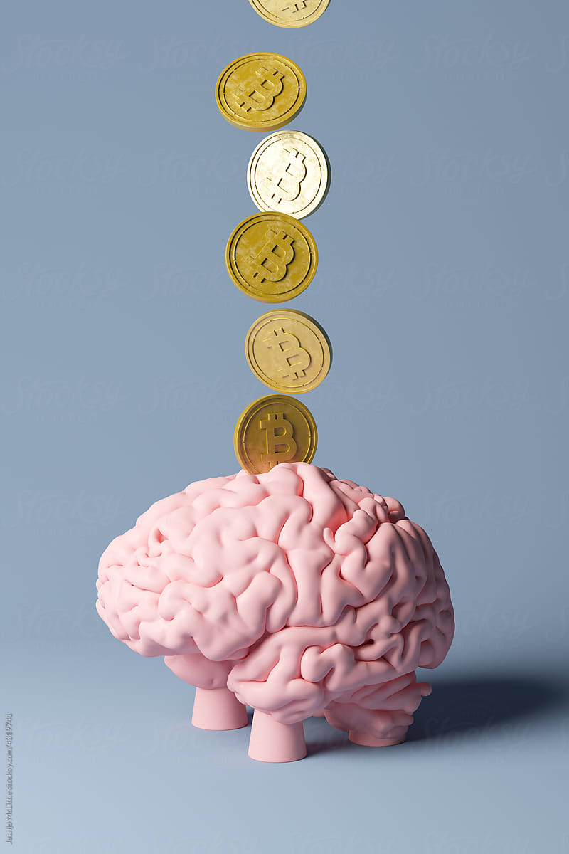 Bitcoins Falling on brain piggy bank