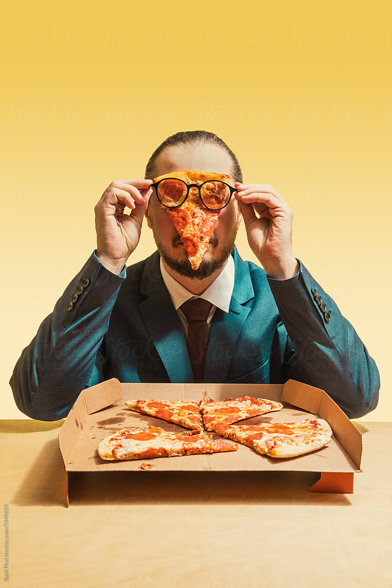 Businessman with Pizza Glasses Humor